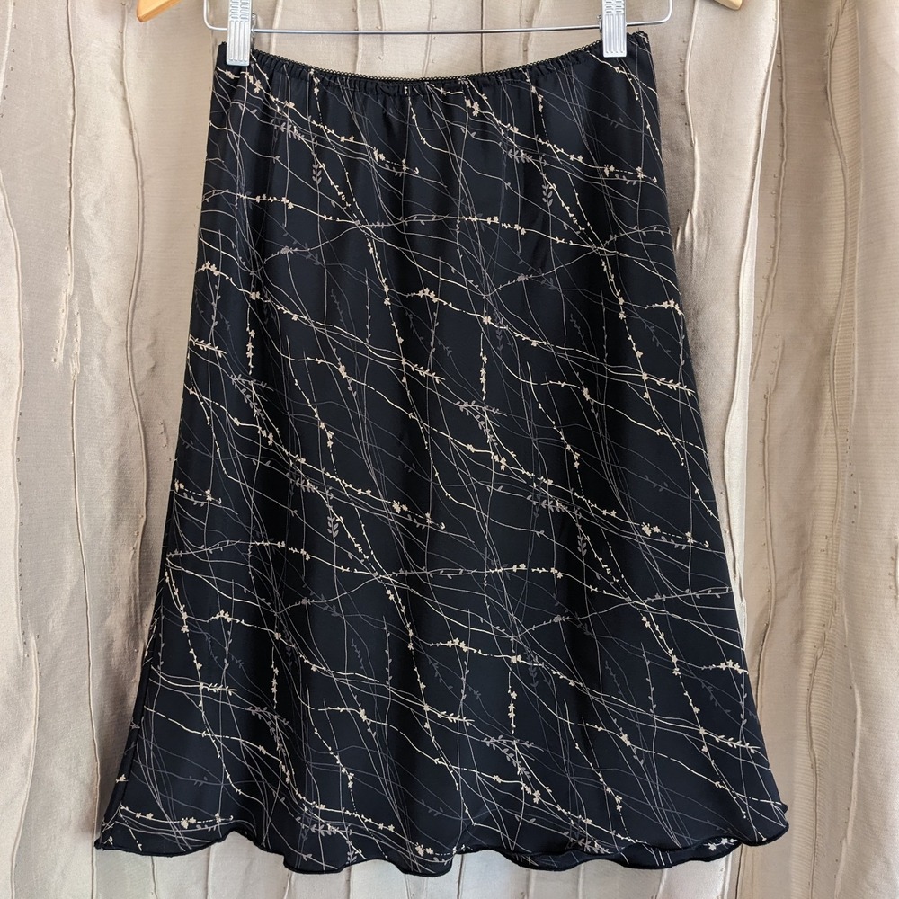 Vintage 90s Black Floral Skirt‎ Petite Medium Whimsigoth Fairy Grunge Ruffle Hem